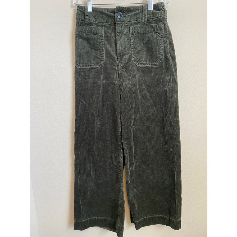 Maeve Anthropologie The Colette Corduroy Wide Leg Pants Olive Green 27 - Picture 2 of 8